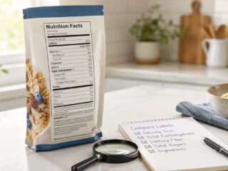 Generic nutrition facts label with checklist for total carbohydrate comparison