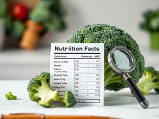 Broccoli, raw with a generic Nutrition Facts style card for nutrition data review