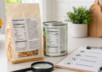 Generic packaged food with nutrition facts panel and ingredient list for label reading