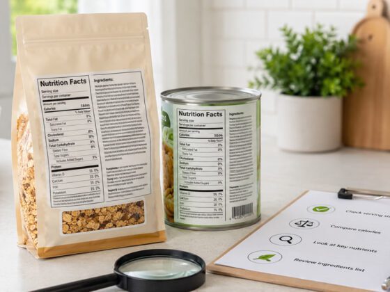 Generic packaged food with nutrition facts panel and ingredient list for label reading