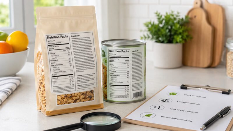 Generic packaged food with nutrition facts panel and ingredient list for label reading