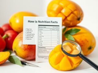 Mangos, raw with a generic Nutrition Facts style card for nutrition data review
