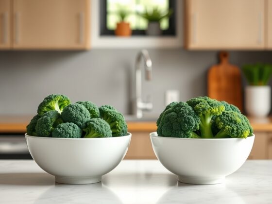 Raw vs Cooked Broccoli shown in raw and cooked forms for a preparation impact nutrition comparison