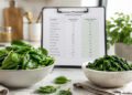 Raw spinach leaves beside cooked spinach in a bowl for a nutrition facts comparison
