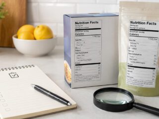 Generic nutrition facts label with checklist for dietary fiber comparison