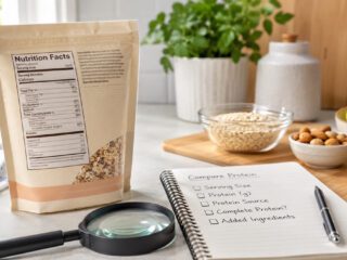 Generic nutrition facts label with checklist for protein comparison