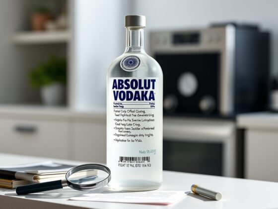 Generic branded-food nutrition label setup for Pernod Ricard Absolut Vodka