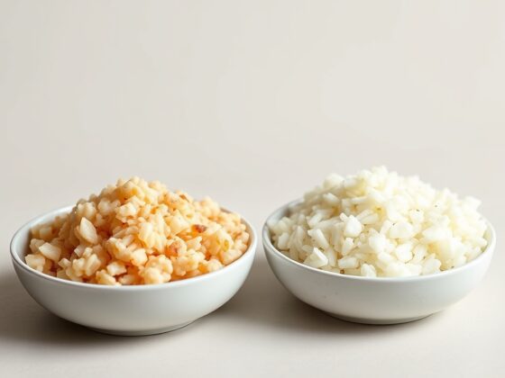 Raw vs Cooked Rice Nutrition Facts clean editorial nutrition education image
